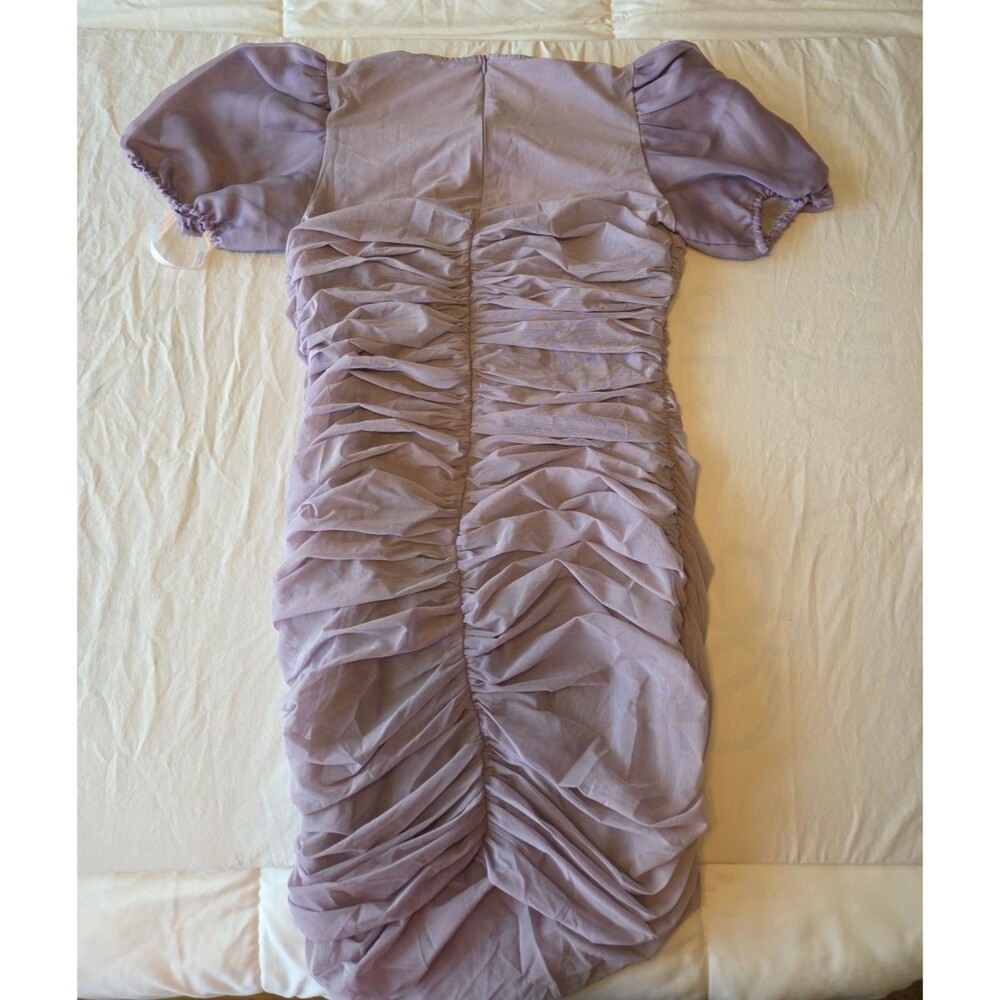 NWT Missguided Womens Dress Purple Mesh Ruched Mini Size 14 NEW - Picture 5 of 6